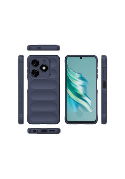 Tecno Spark 20c Kılıf Kamera Korumalı Esnek Silikon Parmak Şeritli Celikaksesuar Lacivert
