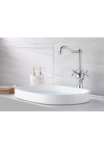 İsaoğlu Yapı Gümüş Çanak Lavabo Bataryası Krom Çanak Lavabo Musluğu Vintage Tasarım Çanak Armatürü Gümüş