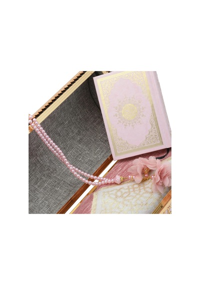 37x15x16 Cm Hediyelik Seccade Kuran-ı Kerim Tesbih Sandık Set Pembe