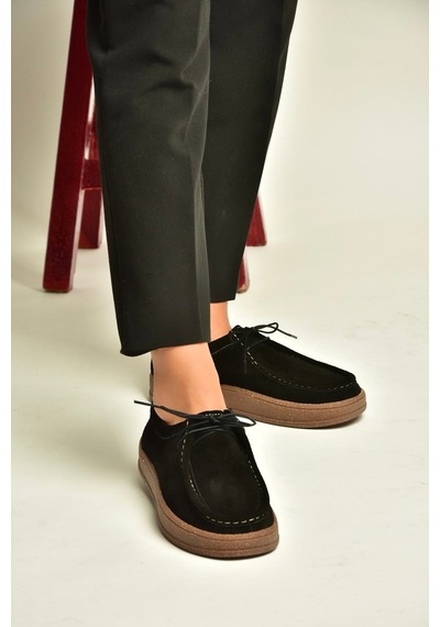 Fox Shoes V999646461 Siyah Hakiki Deri Süet Kadın Ayakkabı