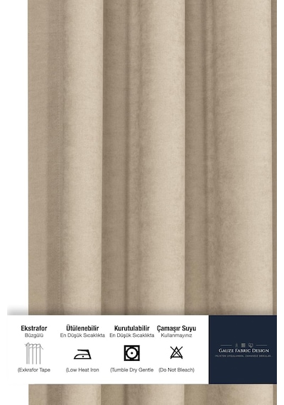 Fabric Design Safir Açık Bej Ekstrafor Büzgülü Kadife Dokulu Yüksek Kaliteli Tek Kanat Fon Perde 150 X 260