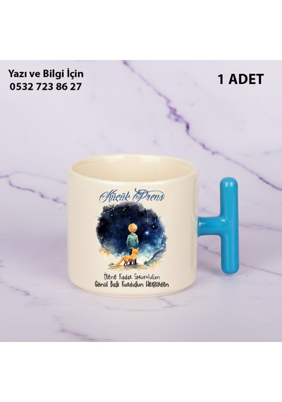 Küçük Prens Baskılı T Kupa Bardak Şık Kullanışlı Hediye - Duygusal İçten Dokunuş Mavi