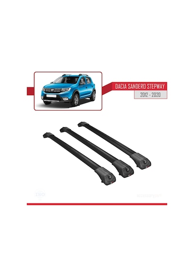 Dacia Sandero Stepway 2012-2020 Arası İle Uyumlu Ace-1 Ara Atkı Tavan Barı Siyah 3 Adet Bar