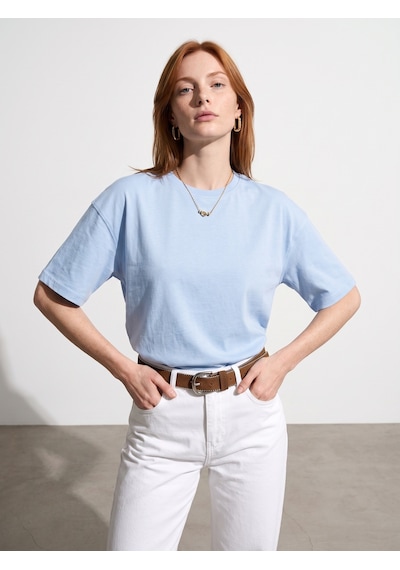 Dilvin 31017 %100 Pamuk Basic T-shirt-açık Mavi