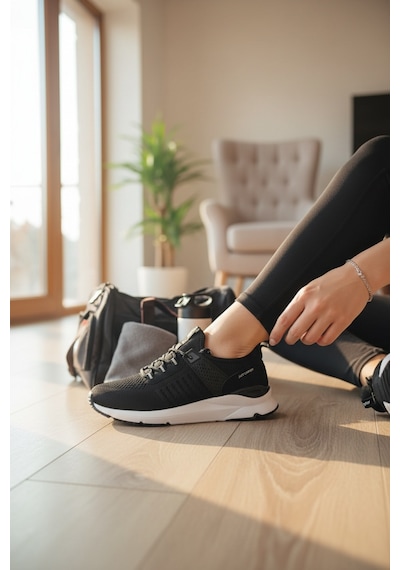 Enoch Erkek Spor Ayakkabı Koşu Ve Yürüyüş Sneaker Yan Destekli Ve Örme Performans Modeli Siyah