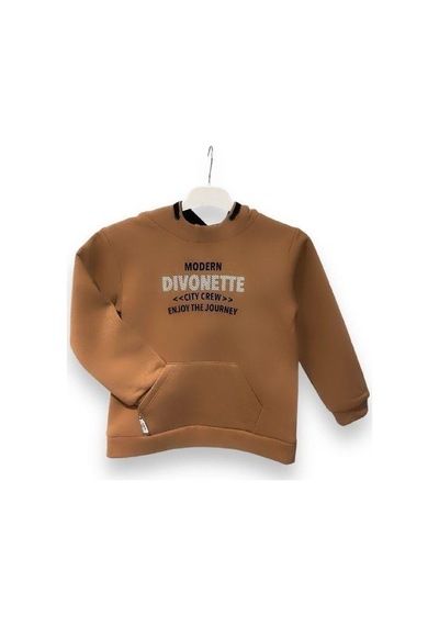 Divonette Erkek Çocuk Önü Yazılı Şardonlu Sweatshirt-15093 Kahverengi
