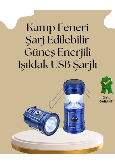Güneş Enerjili Katlanabilir Kamp Feneri Usb Şarjlı, Hafif Ve Çok Fonksiyonlu Mavi