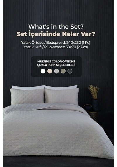 Evlen Home %100 Pamuk Çift Kişilik Özel Taş Yıkama Yatak Örtüsü Barbara 3 Parça Yumuşak Modern Bej