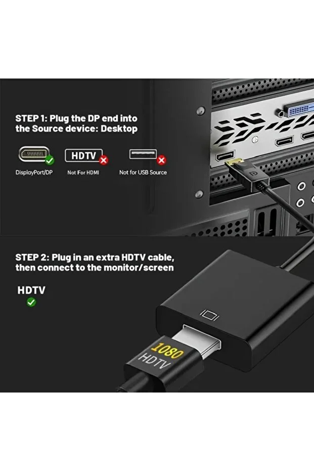 Displayport To Hdmi Kablo Display Port Çevirici Dönüştürücü Adaptör 1080p Full Hd Dönüştürücü Kalın Kasa Diğer