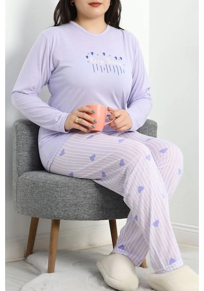 Seka Store Seka Viskon Büyük Beden Pijama Takımı Lila - 50727.1049. Çok Renkli