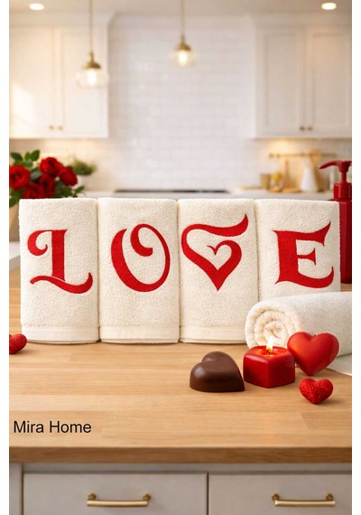 Love Nakışlı 4lü Mutfak Havlusu Seti 30x50 Cm 11