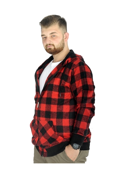 Mode Xl Erkek Oduncu Kapsonlu Sweat Pocket 21574 Kırmızı 001