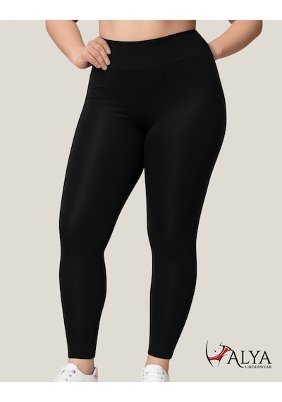 Alya Underwear Toparlayıcı Yüksek Bel Kadın Günlük Spor Parlak Tayt SiYAH