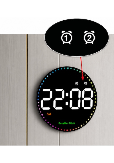 Uzaktan Kumandalı Led Dijital Duvar Saati Büyük Ekran, Ayarlanabilir Parlaklık, Çift Alarm, Sessiz Çalışma, Modern Şık Tasarım Mat Siyah