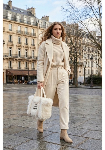 Vivazzaluxe Vintage Peluş Kürk Model Sonbahar, Kış The Bag Bonjeur Kadın El, Kol, Omuz Çanta Beyaz