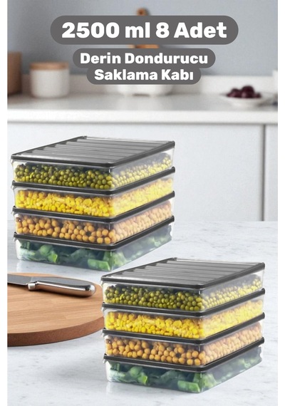 8'li 16 Parça 2.5 L Derin Dondurucu Düzenleyici Büyük Boy İstiflenebilir Buzluk Saklama Kabı Seti Gri - 752024224 Gri