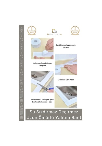 Premium Su Geçirmez Sızdırmaz Dayanıklı Pvc Yağ Kenar Küf Önleyici 3.2m Gri İzolasyon Bant 2 Adet