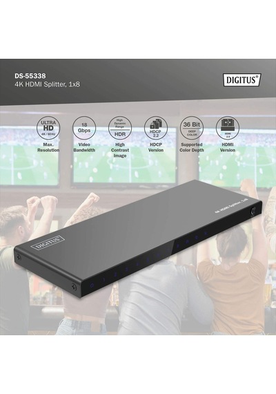 Digitus 1x8 Hdmı Splitter Ayırıcı, 4k/60hz Hdcp 2.3, Edıd Kontrolü