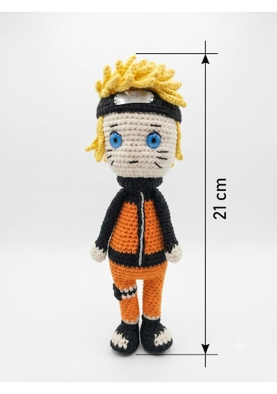 Naruto Uzumaki Amigurumi Örgü Oyuncak - Anime Hediyelik Figür 21 Cm