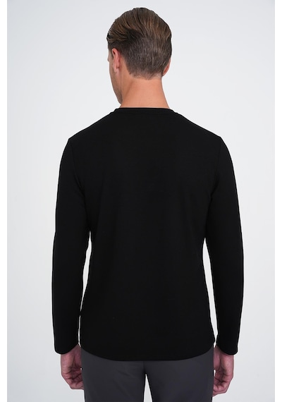 Efor Comfort Fit Bisiklet Yaka Uzun Kol Casual Siyah Tişört Ts 892 Siyah