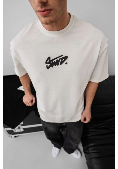 Erkek Tişört Yazlık Baskılı Oversize Kısa Kol T-shirt - Beyaz