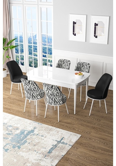 Canisa Kor Serisi 70x114 Açılabilir Mutfak Masası Takımı Beyaz Masa 4 Zebra Desen 2 Siyah Sandalye Masa Beyaz 2 Siyah 4 Zebra Desen Canisa Kor Serisi 70x114 Açılabilir Mutfak Masası Takımı Beyaz Masa 4 Zebra Desen 2 Siyah Sandalye Masa Beyaz 2 Siyah 4 Zebra Desen