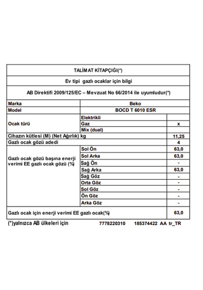 Beko BOCD T 6010 ESR Cam Tablalı Ankastre Ocak