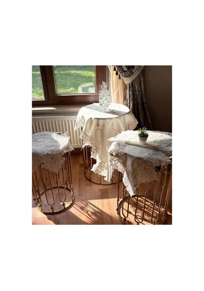 Çeyizlik Gülseda Model Krem-krem 5 Parça Keten Masa Örtüsü Runner Seti No 896 Bzckh1362 Çok Renkli