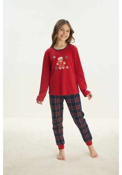 Kız Çocuk Garson Uzun Kol Kırmızı Pijama Takım C4t4n7o8 001