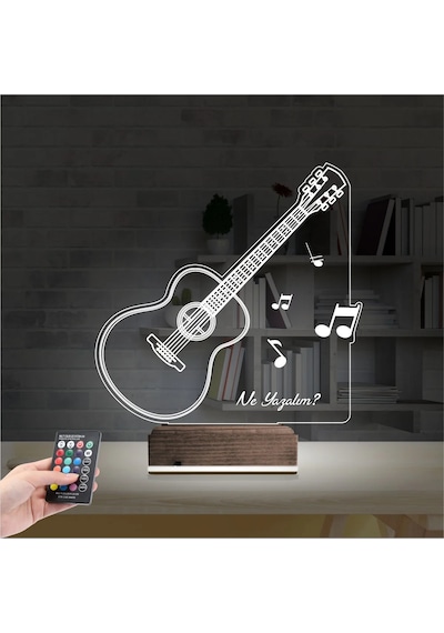 Luvivia Klasik Gitar Müzik Nota Kişiye Özel 3d Lamba - Masa Gece Lambası V1 Şeffaf