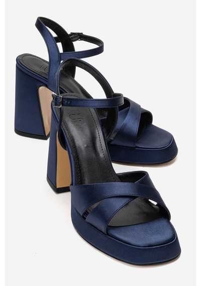 Luvishoes Lello Lacivert Saten Kadın Platform Topuklu Ayakkabı