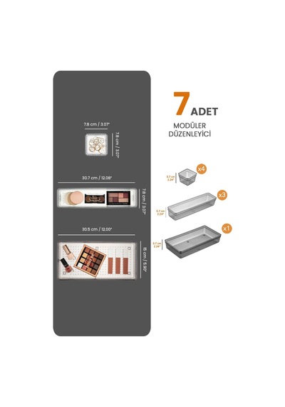 Meleni Home 7 Parça Çekmece İçi Akseuar Düzenleyici Set - Modüler Makyaj Organizer Siyah