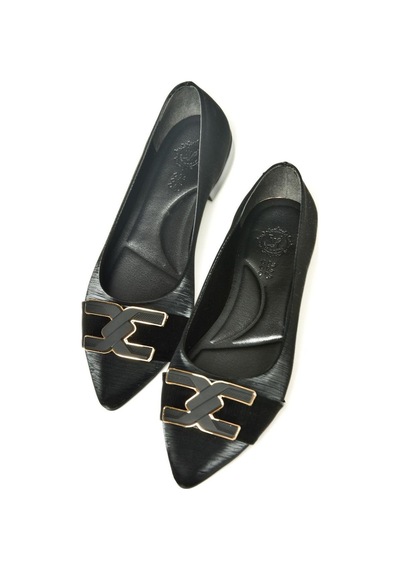 Fox Shoes U820048704 Siyah Kumaş Sivri Burun Kadın Babet Siyah-kumaş Siyah