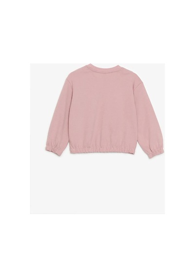 LC Waikiki Lcw Kids Pembe Bisiklet Yaka Baskılı Uzun Kollu Kız Çocuk Sweatshirt