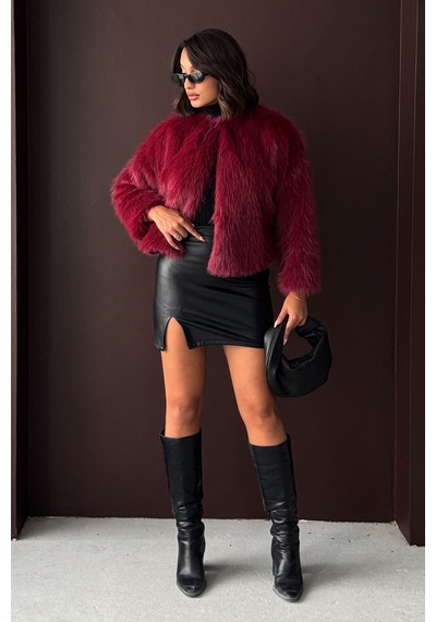 Verymoda Kürk Detaylı Kısa Ceket Bordo