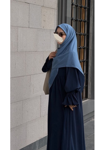 Qalortex Scarf Premium Jakarlı Hüma Büyük Boy Eşarp -indigo