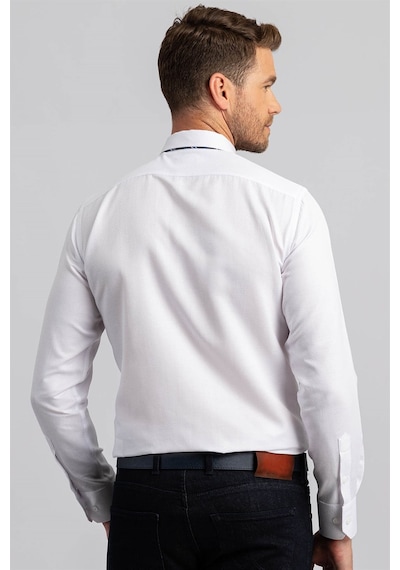 Tudors 11728 Modern Slim Fit Dar Kesim Armürlü Erkek Gömlek Beyaz