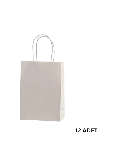 Büküm Saplı Mini Kağıt Çanta Seti-12li, Parti, Doğum Günü, Hediye Çantaları, 11x15x6 Cm, Gri Renk