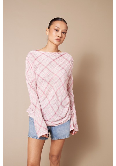 Pilili Kareli Bluz Pembe