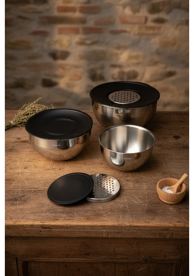 Bernardo Viyana 9 Parça Rendeli Karıştırma Ve Saklama Kabı 16-20-24 Cm İnox