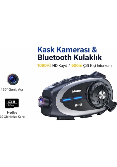 Motorsiklet Kask Için Interkom & Kamera 1080p Kayıt, 500 M Interkom, Ipx6 Su Geçirmez, Uzun Pil Ömrü