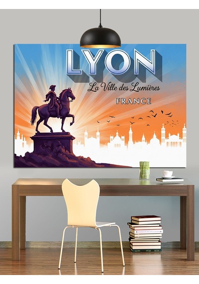 Lyon Şehri Silüeti Posteri Dekoratif Kanvas - Mdf Ahşap Tablo