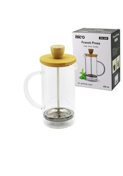 French Press Bambu Kapak 600ml Cam Bitki Süzgeçi Çok Renkli