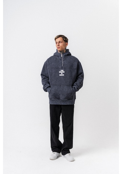 Respire Erkek Create Baskılı Kapüşonlu Oversize Hoodie Füme