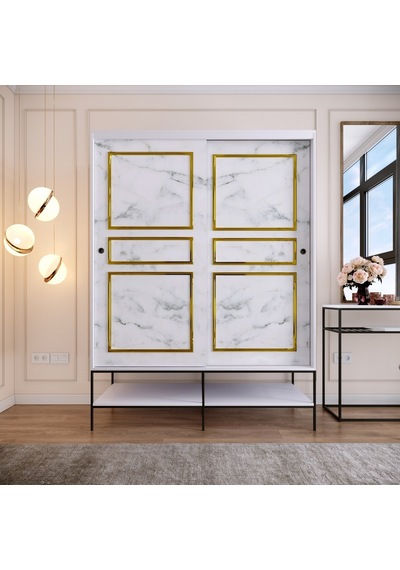 Pasific Home Martin 2 Kapaklı Sürgülü Gardırop Elbise Dolabı Beyaz - Beyaz Mermer 150 CM