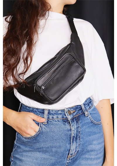 Jack Tonio Unisex Ayarlanabilir Askılı Fermuarlı Deri Omuz Göğüs ve Bel Çanta