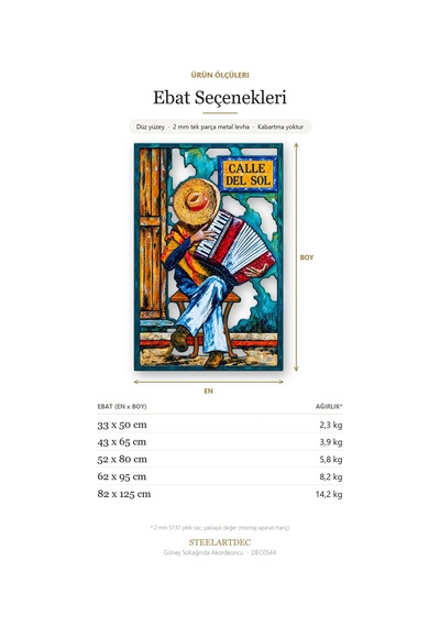 Güneş Sokağında Akordeoncu Metal Tablo 52x80 Cm Çok Renkli