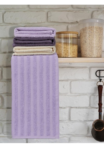 Mutfak Havlu Şal Seti 4 Lü Ramla Softline Çizgili Dokuma Renkli - 40x65 Cm Antrasit - Krem