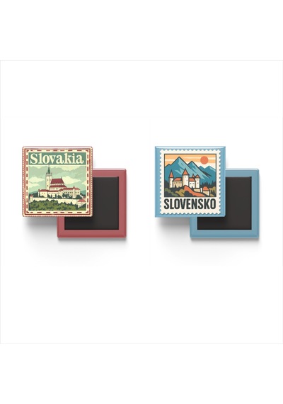9x9 Cm Buzdolap Magnetleri - Slovakya - Slovakia - 2'li Pul Temalı Set