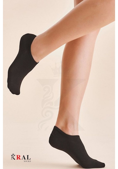 Kral Socks Kadın Pamuklu Terletmez 10'lu - 10 Çift Yazlık Görünmez Çorap Siyah
